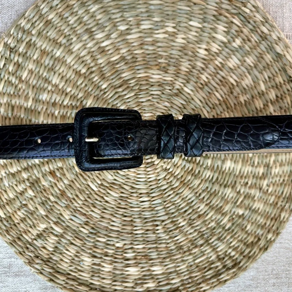 Brighton Classics Black Croc Embossed Leather Belt Womens 32 40053 USA Made